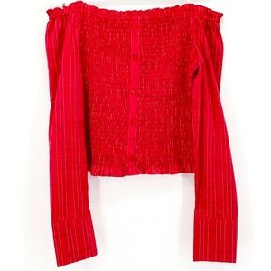 Aeropostale off shoulder smocked plaid crop top